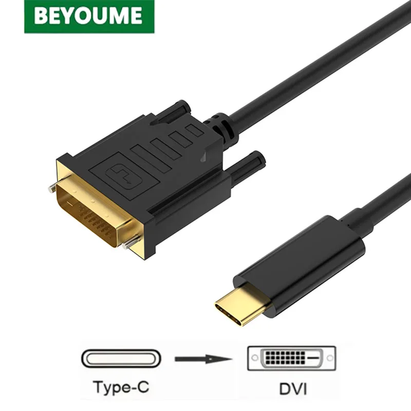 USB C to DVI Cable 1080P Type-C DVI 24+1 Male TO Male Converter Adapter Cable for PC Laptop Tablet Phone to TV Monitor Projector