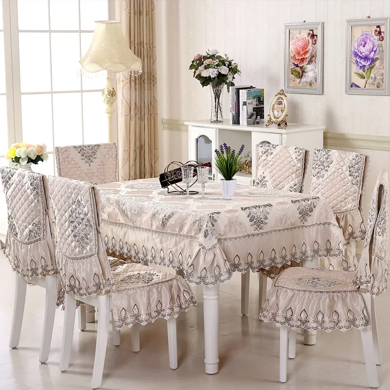 High Quality European Jacquard Dining Tablecloth Chair Cover Rectangle Lace Table Cloth Cushion Kitchen Table Decoration