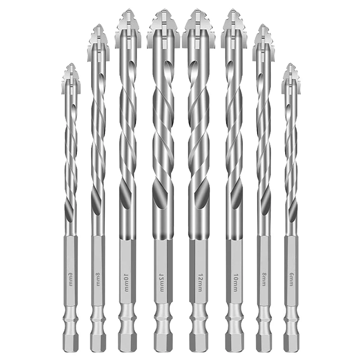 A79G 8PCS Drill Bits, Multifunctional Wear- Masonry Drill Bit, Four-Flute Sawtooth Eccentric Drill Bit