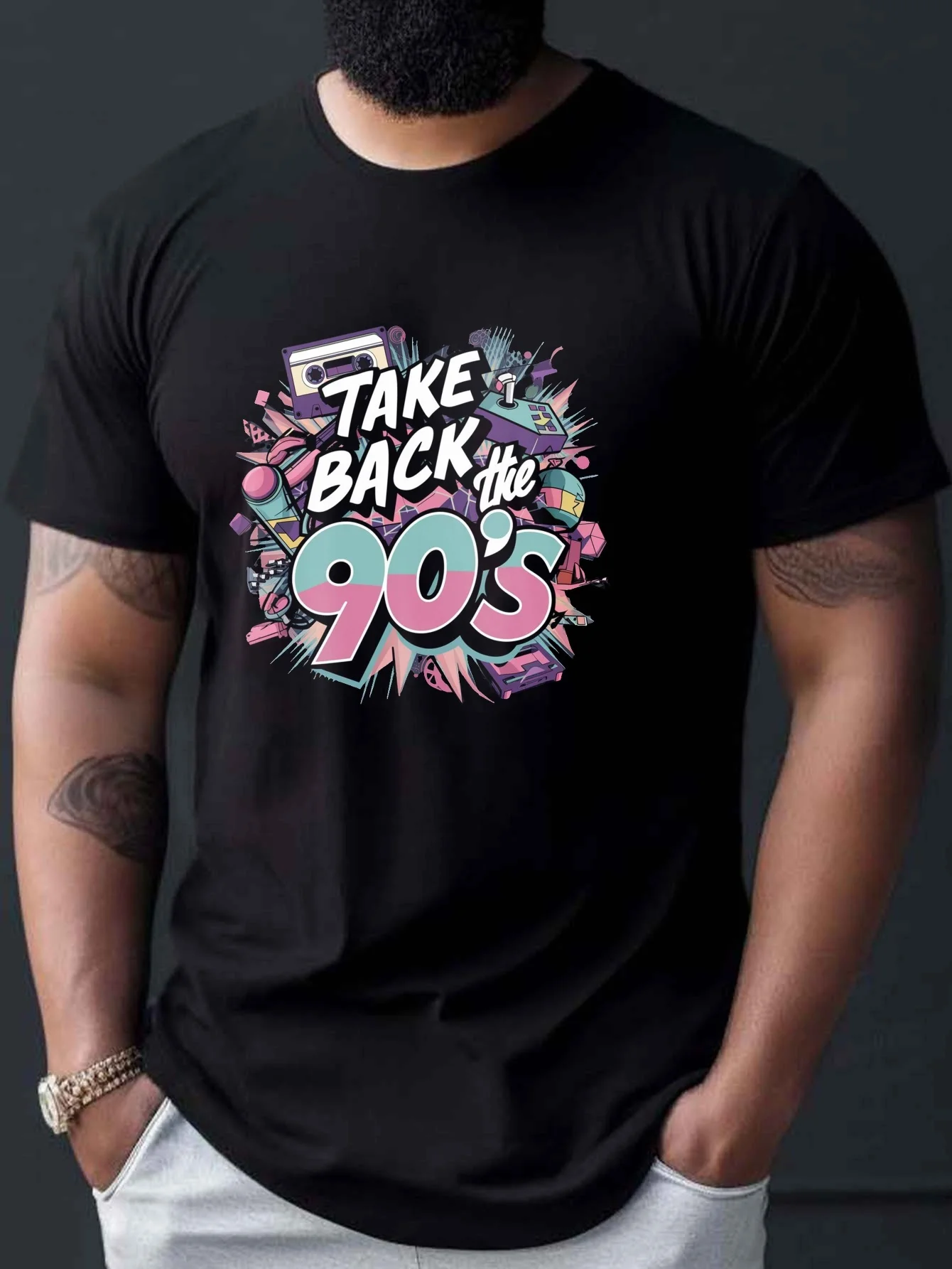 

Men's 1990s Retro Graphic T-Shirt Take Back the 90's Design Soft Cotton Vibrant Colorful Print Vintage Tshirt
