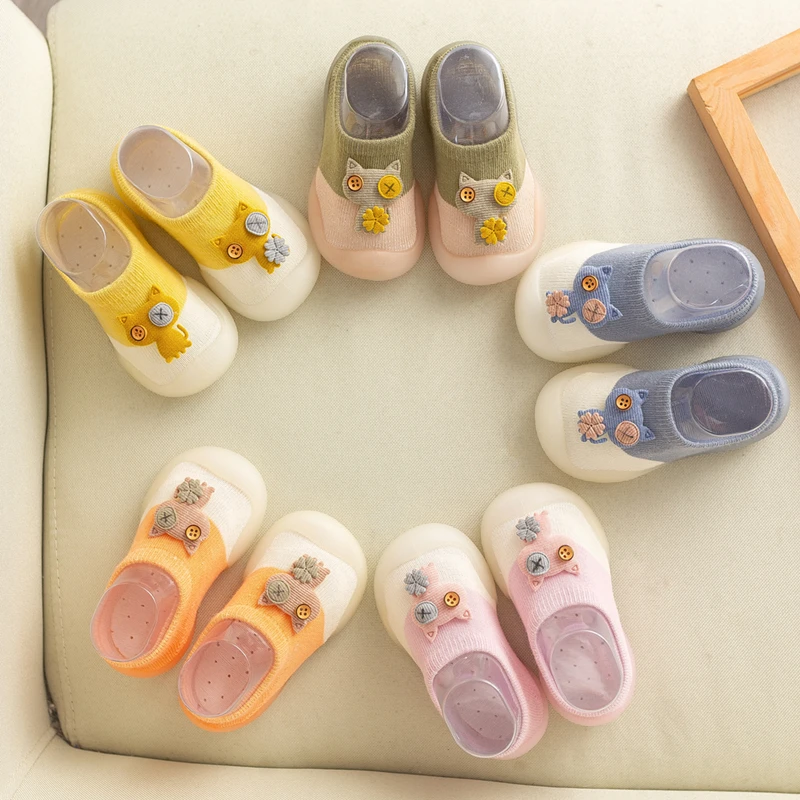 Chaussettes pour Bébé de 0 à 3 ans, Chaussures de Sol en Coton Doux, Style Chat Mignon, Individuel, Anti-ALD, Premiers Pas, Printemps et Automne