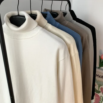 Lappster เสื้อกันหนาวแบบถักคอเต่าฮาราจูกุสำหรับผู้ชาย2023วินเทจสตรีทแวร์เสื้อสวมหัวเสื้อสเวตเตอร์ลำลองไซส์ใหญ่พิเศษ