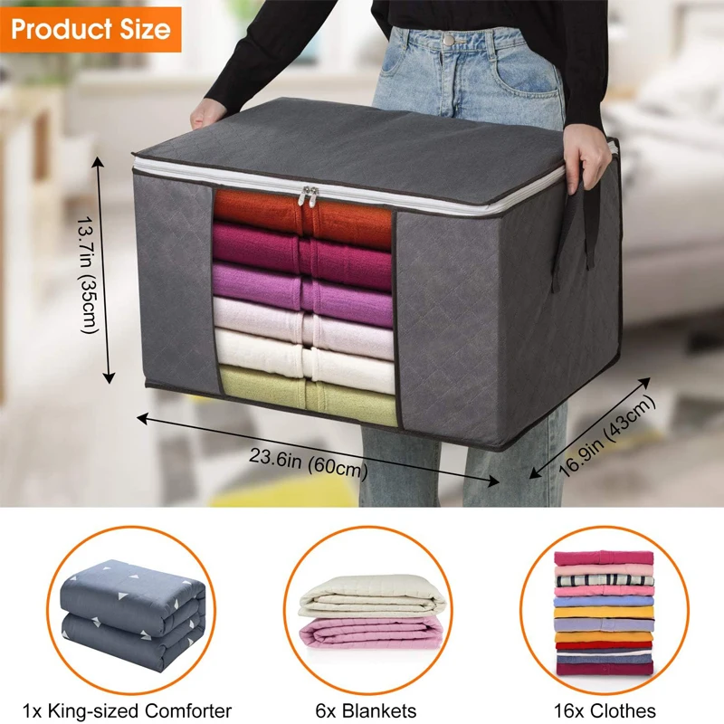 Large Clothes Storage Bags with Zips Duvet Storage Bag King Size Thick Breathable Fabric Underbed Storage Bags with Clear Window