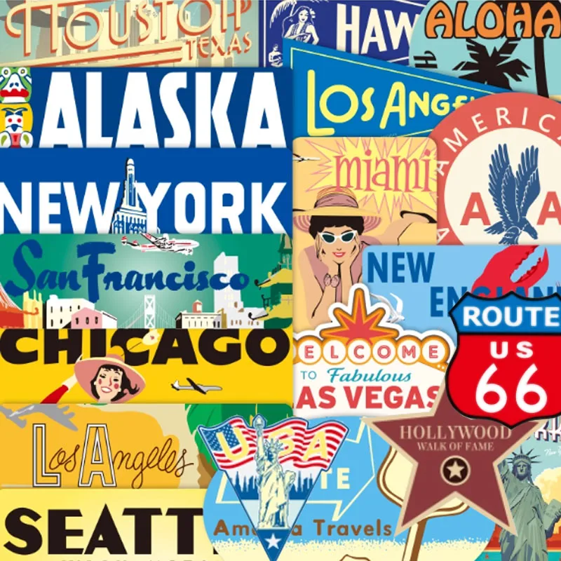 

19Pcs Retro American City Travel Stickers High-end Luggage Decorative Decals Laptop Fridge Skateboard Motor Waterproof Pegatinas
