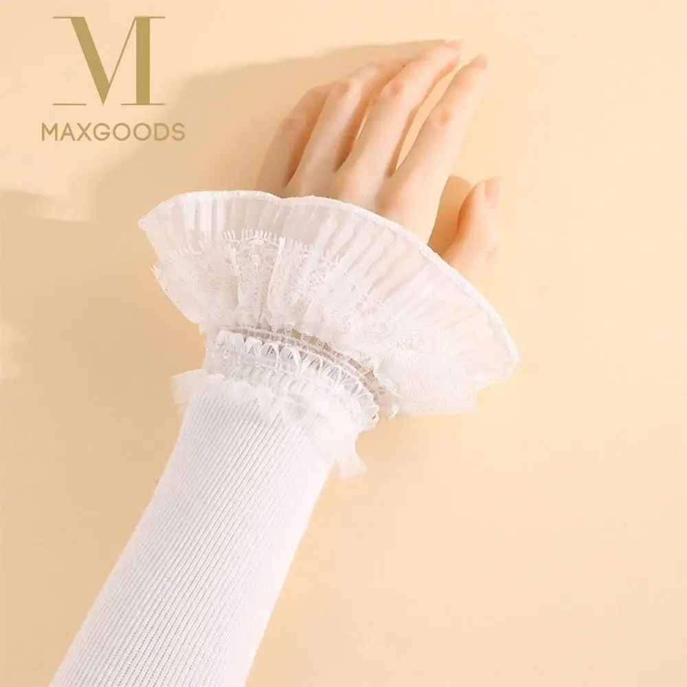

Vintage Lace Ruffles Lace Sleeves Knitted Lace Elastic Arm Wrist Cuffs Long Elastic False Cuffs for Women