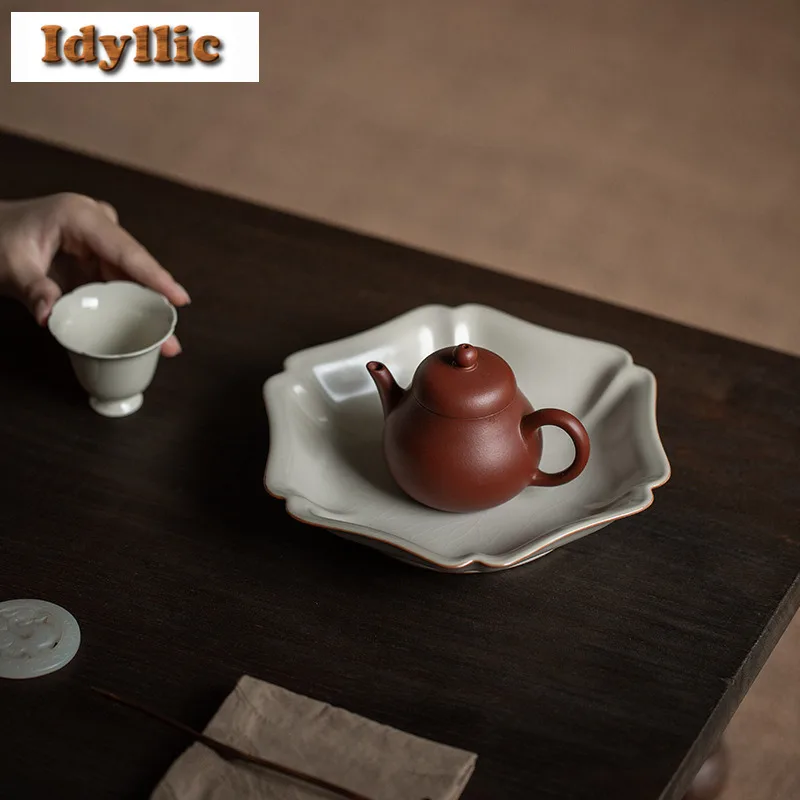 Cream Ru Kiln Pot Bearing Holder Zisha Pot Heat Insulation Pad Dry Soaking Table Tea Tray Coasters Cafes Accessories Ornaments