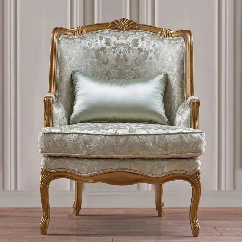 #Hot Selling French Antique Solid Wood Leisure Chaise Sofa Bedroom Furniture with Embroidery and Carved Patterns Indoor