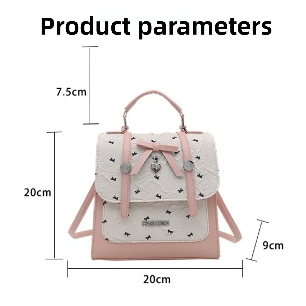 حقيبة ظهر نسائية على الطراز الياباني الجديد مصنوعة من جلد البولي يوريثان باللون الوردي والأبيض وحزام قابل للتحويل حقيبة كتف متينة مقاومة للماء للاستخدام غير الرسمي