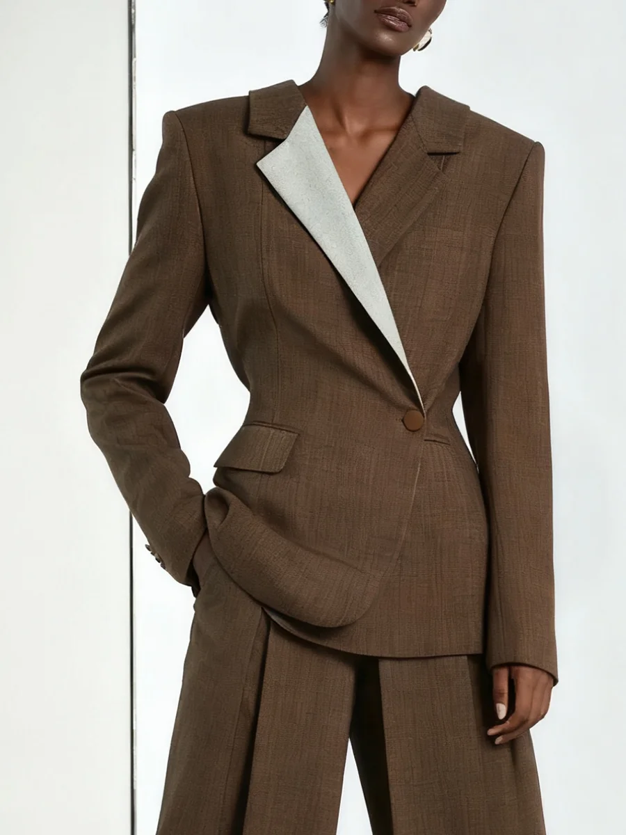 VGH 痩身気質ヒットカラージャケット女性のための V ネック長袖スプライスポケットデザイナー通勤コート女性のファッション新