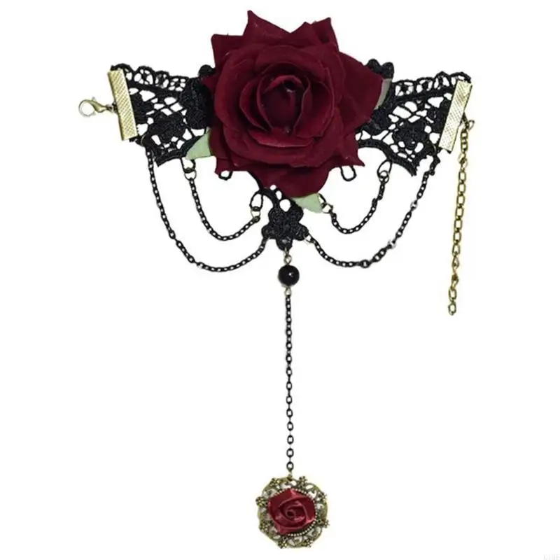 K1ME Rose Flower Wristband Gothic Rings Cuffband Dark Series Wrist Guard
