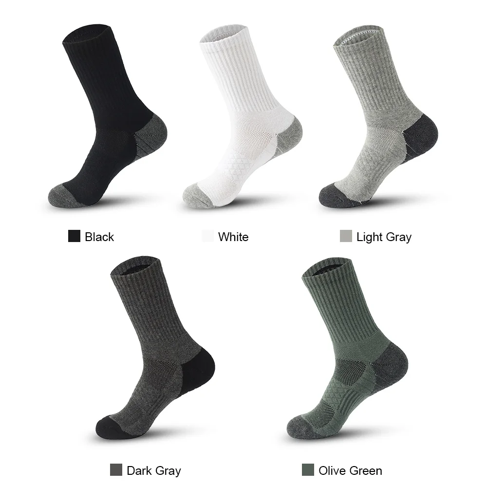 5Pairs New Men Long Sport Socks Compression Socks Breathable Basketball Socks Cushion Terry Sock Running Socks White/Black