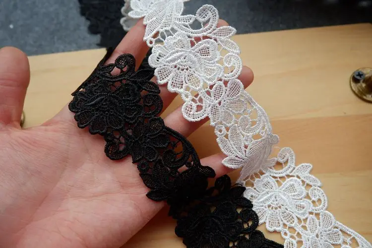 Polyester Embroidery Lace Ribbon, French Lace, Guipure Fabric, DIY Trims, Warp Knitting, Sewing Accessories, Black and White