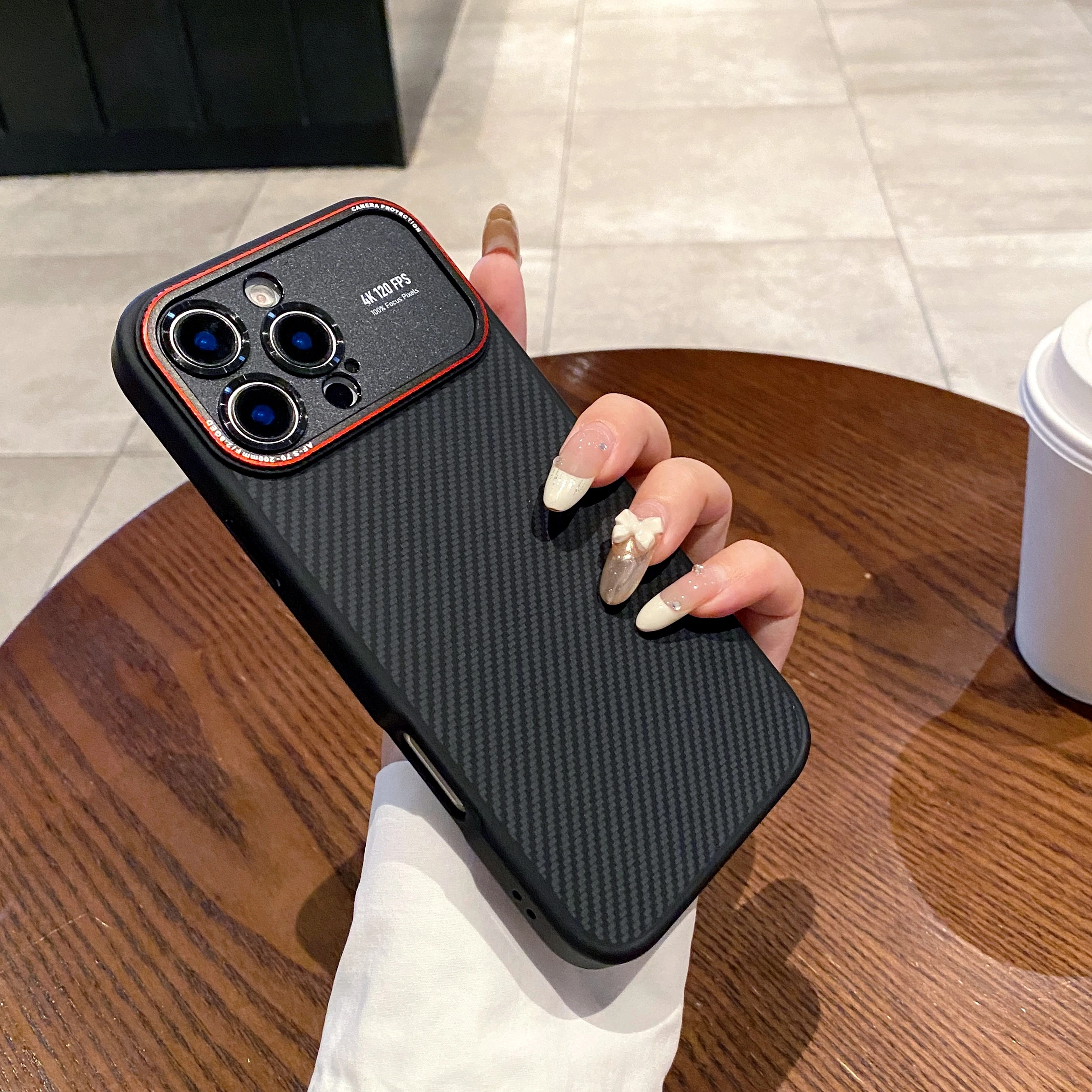 LJ الفاخرة ألياف الكربون محكم المغناطيسي جراب هاتف آيفون 14 15 16 17 برو ماكس نافذة كبيرة عدسة حماية غطاء مقاوم للصدمات