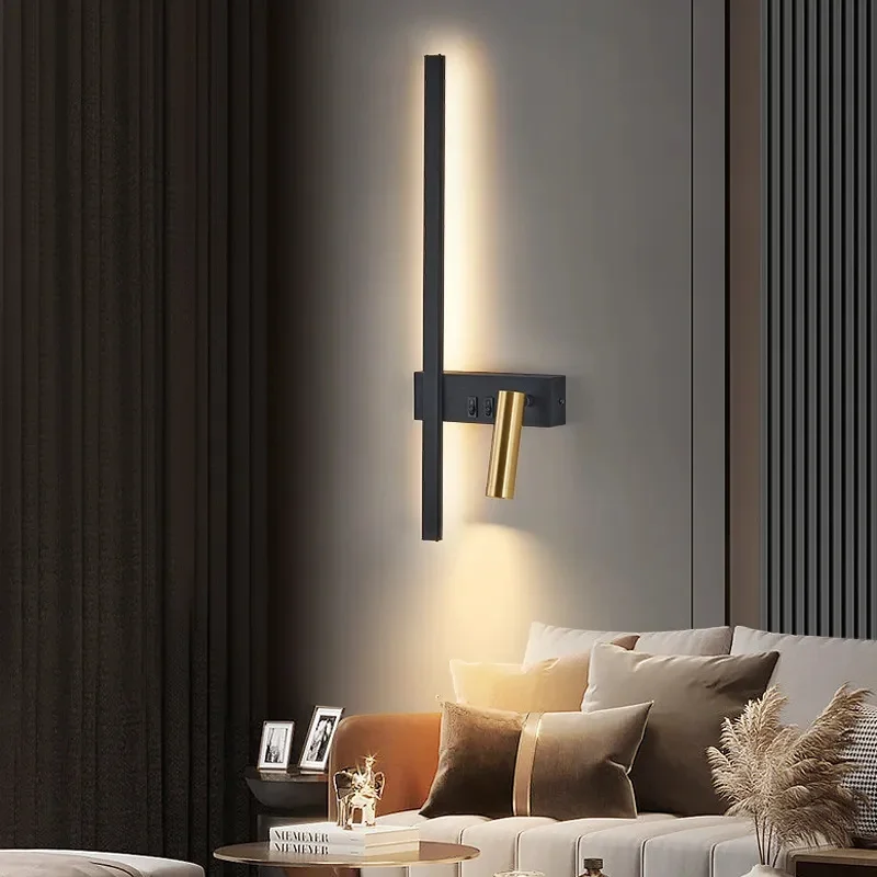 LED Beside Wall Lamp Luxury Long Strip For Corridor Aisle Staircase Bedroom Living Room Adjustable Swing Spotlight Home Fixtures