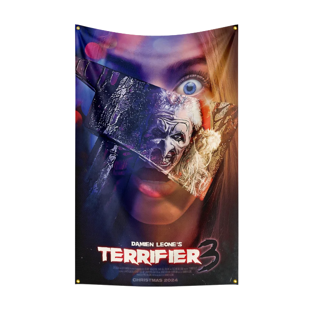 Horror Movies Flag for The T-Te-rr-if-ie-r Fans fade resistant Banner Custom Image Scary Yard Wall Hanging Decor