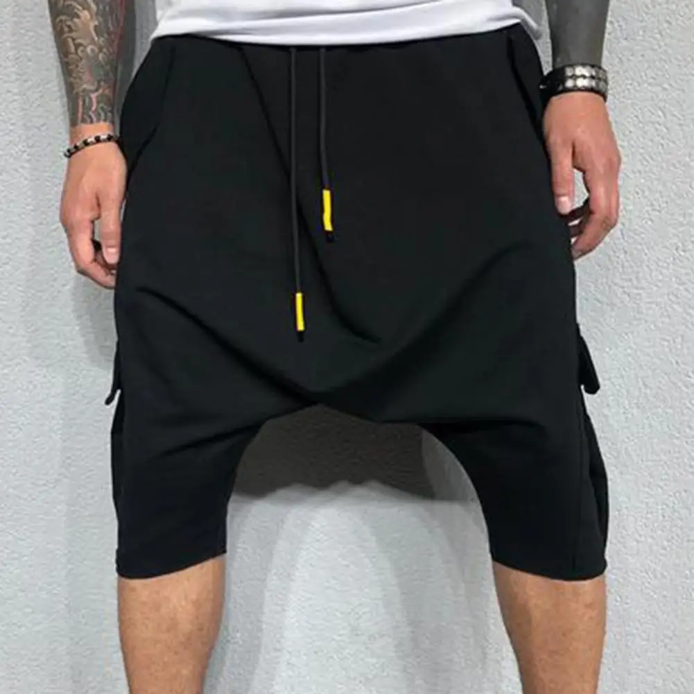 Cotton Low Crotch Hip Hop Men Pants Baggy Harem Pants Soft Drawstring Solid Color Casual Loose Pants Cropped Trousers