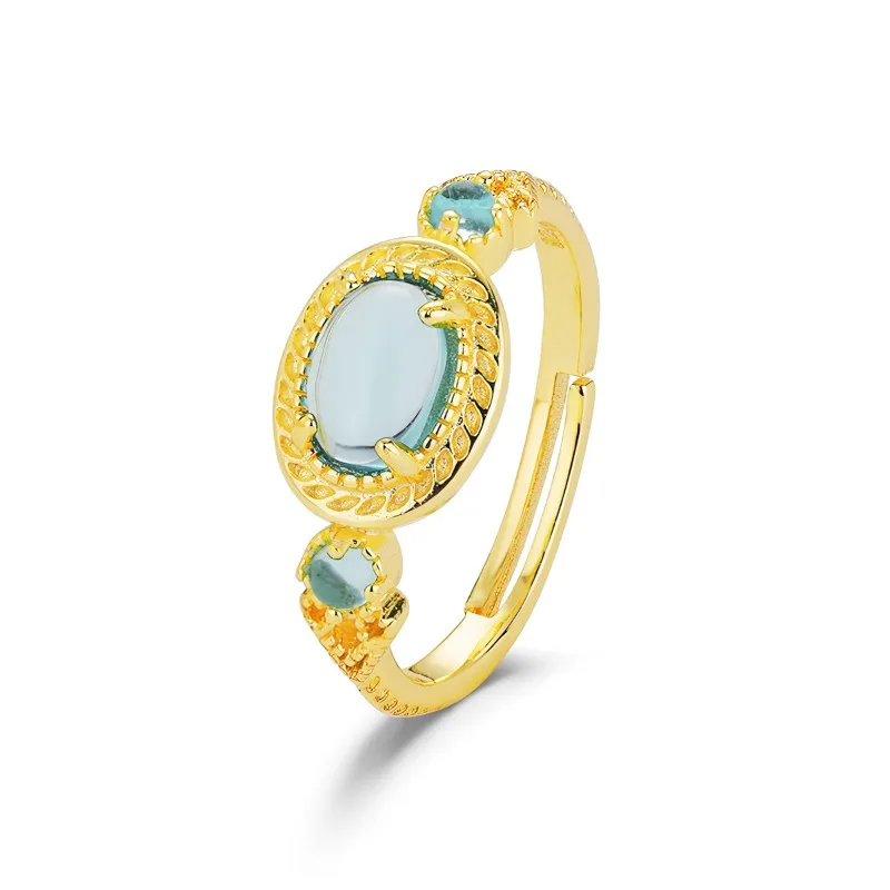 جديد كل بحر جزيرة اليابانية الزركون الدائري المرأة Ins ريترو 925 الفضة حلقة مفتوحة بسيطة