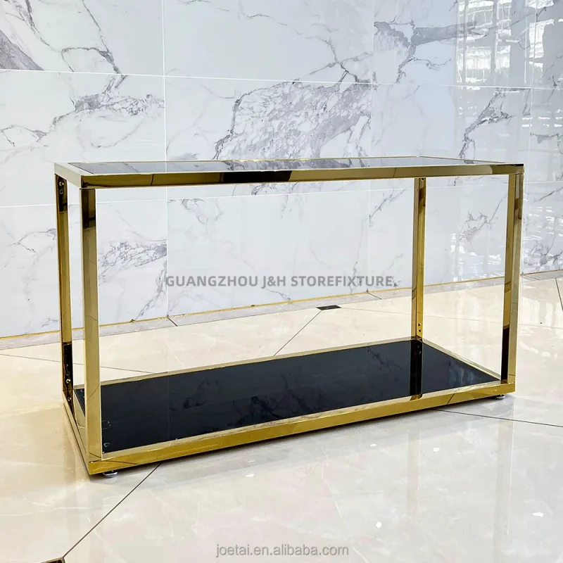 custom.Stainless Steel Clothing Shop Showcase Table  2 Layers Commercial Furniture Settings  Flower Store Bag Flow Tables