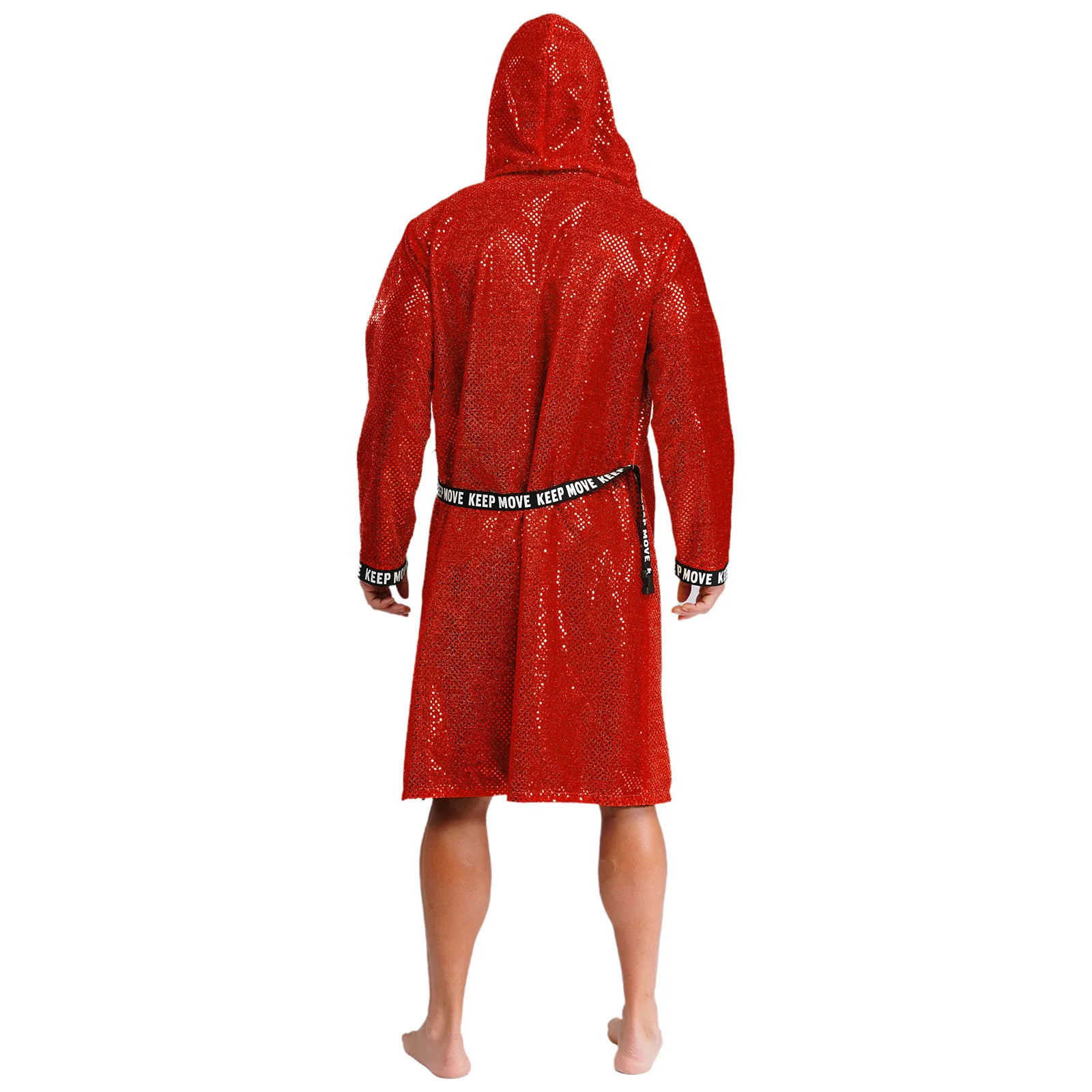 Men Boxing Robe Long Sleeve Sequins Hooded Cloak with Belt And Fringes Boxing Shorts for Boxing Muay Thai Martial Arts Training