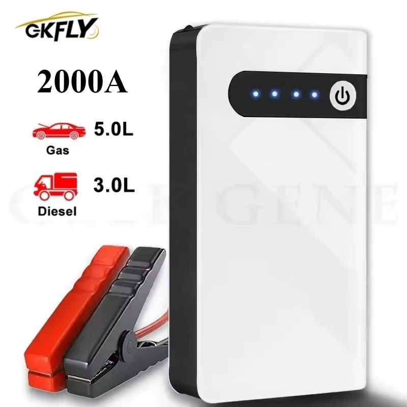 GKFLY 2000A Démarreur de voiture 44.4Wh Power Bank Booster de batterie de voiture portable Chargeur Buster 12V Dispositif de démarrage Câbles de démarrage