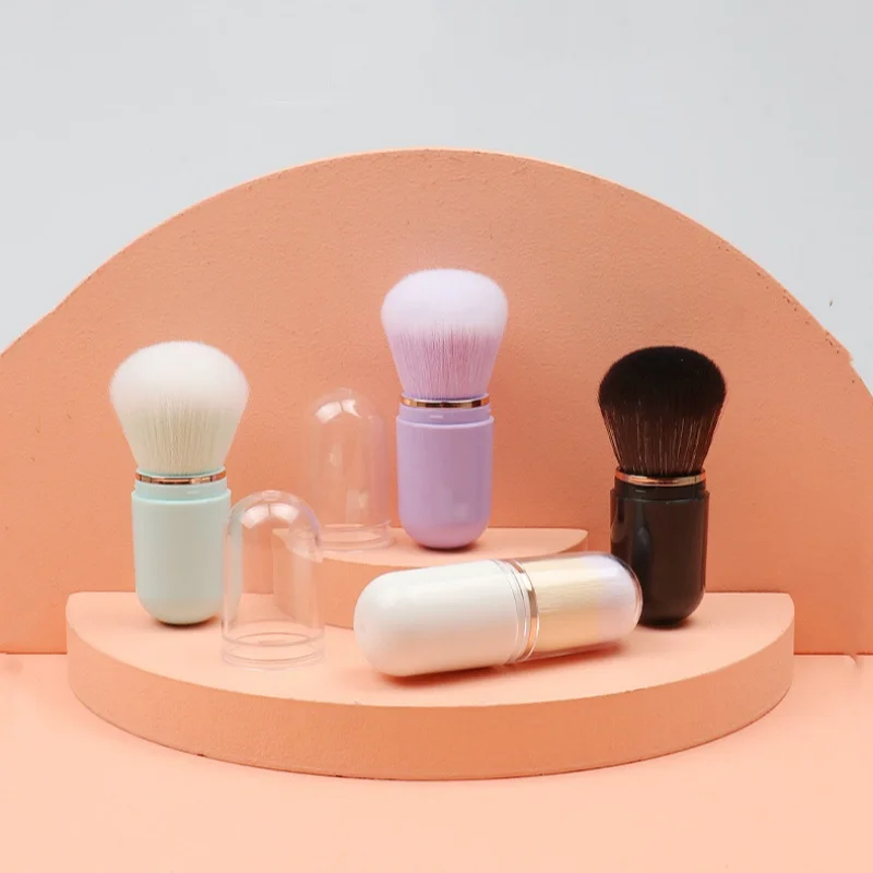 1Portable Telescopic Makeup Brush Kabuki Capsule-shape Multifunctional Travel Makeup Brushes Soft Hair Powder Blush Beauty Tools