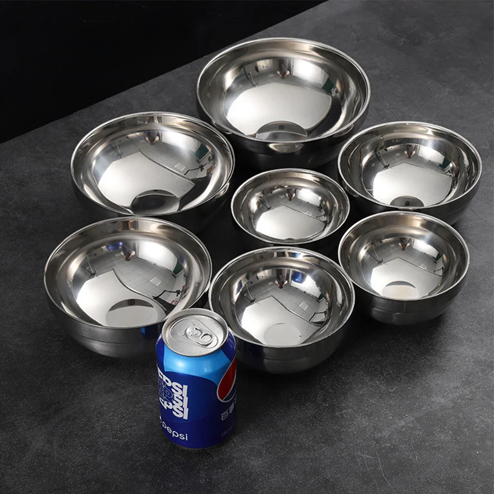 Stainless Steel Bowls Double Layer Salad Bowl Deep Dish Tableware Insulation Soup Rice Bowls Kindergarten Children's Bowl