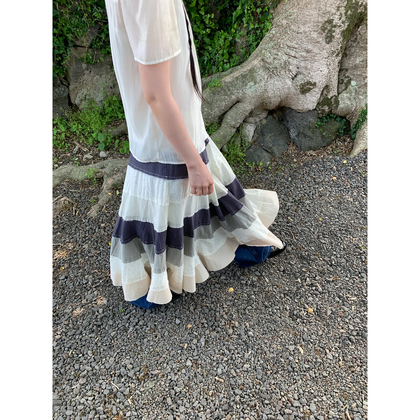 English Style Heavy Embroidery Floral Polka Dot Midi Skirt Women's A-Line Slimming Long Skirt High Waist Half Body Skirt