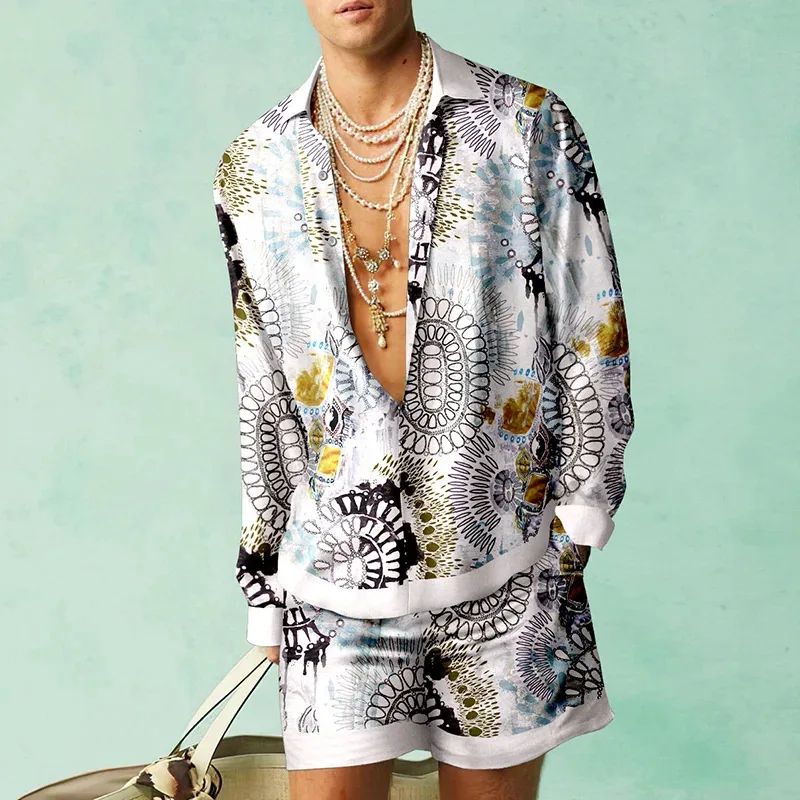 Conjunto de camisa hawaiana con patrón de flores para hombre, Top transpirable de verano, conjunto de dos piezas, camisa de playa, ropa Vintage para