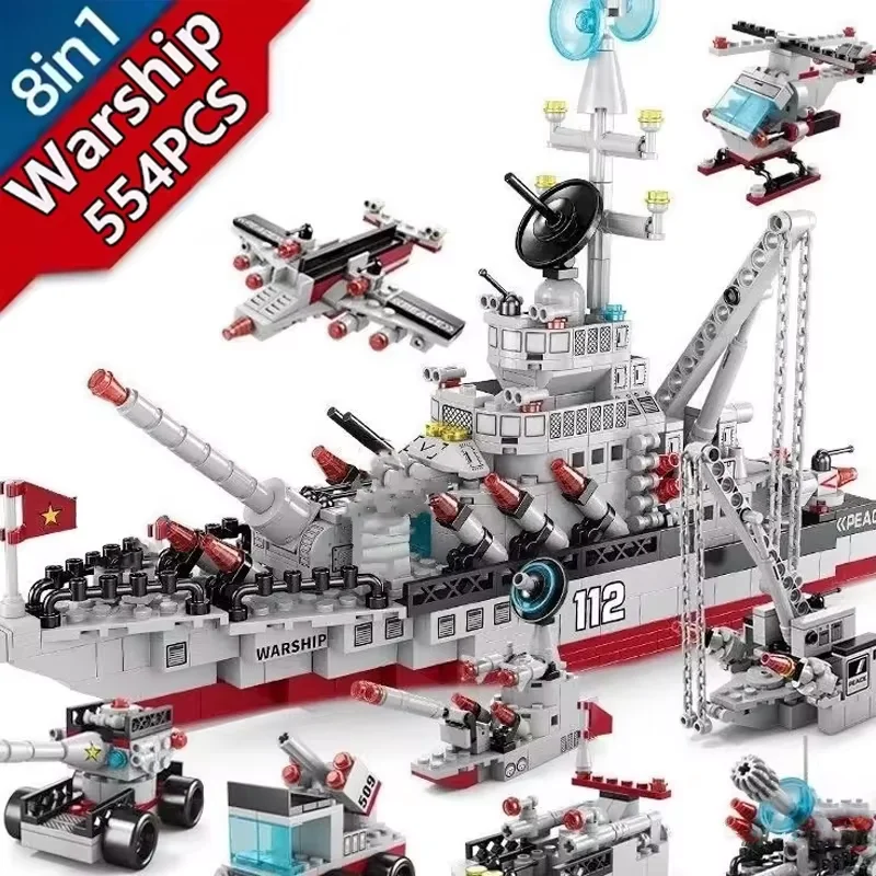 الجيش المحيط كروزر سفينة حربية اللبنات 554 قطعة سلاح الطائرات السفينة الطوب مدينة لعب للأطفال صبي وفتاة هدايا عيد ميلاد
