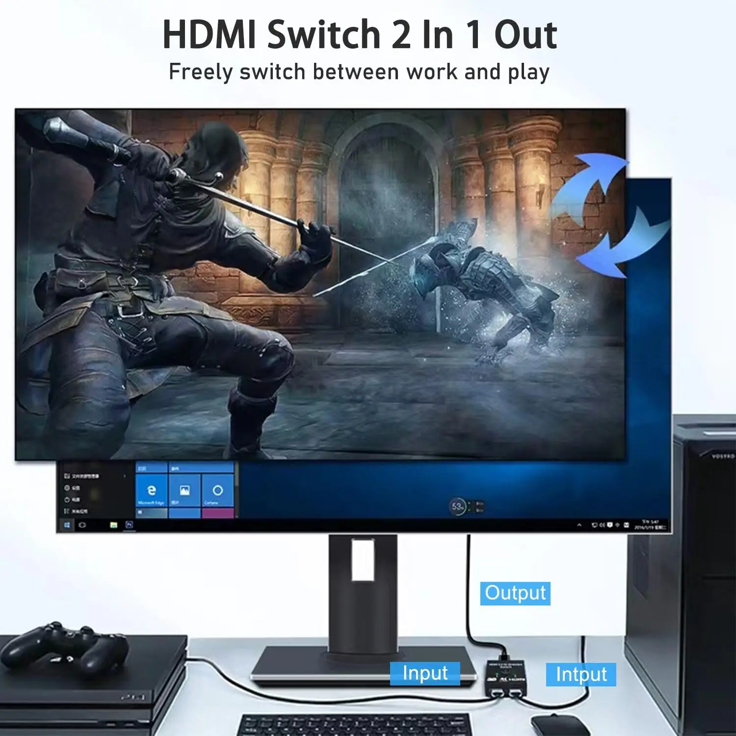 4K HDMI-Compatible Switch 2 Ports Bi-directional 1x2 / 2x1 HDMI-Compatible Switcher Splitter Supports Ultra HD 4K 1080P 3D HDR