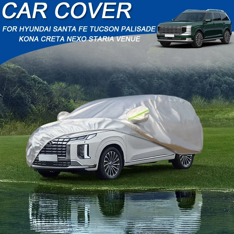 

Автомобильный чехол из полиэстера 210T для Hyundai BAYON CRETA KONA NEXO PALISADE SANTA FE STARIA TUCSON VENUE, водонепроницаемый, с защитой от ультрафиолета и пыли