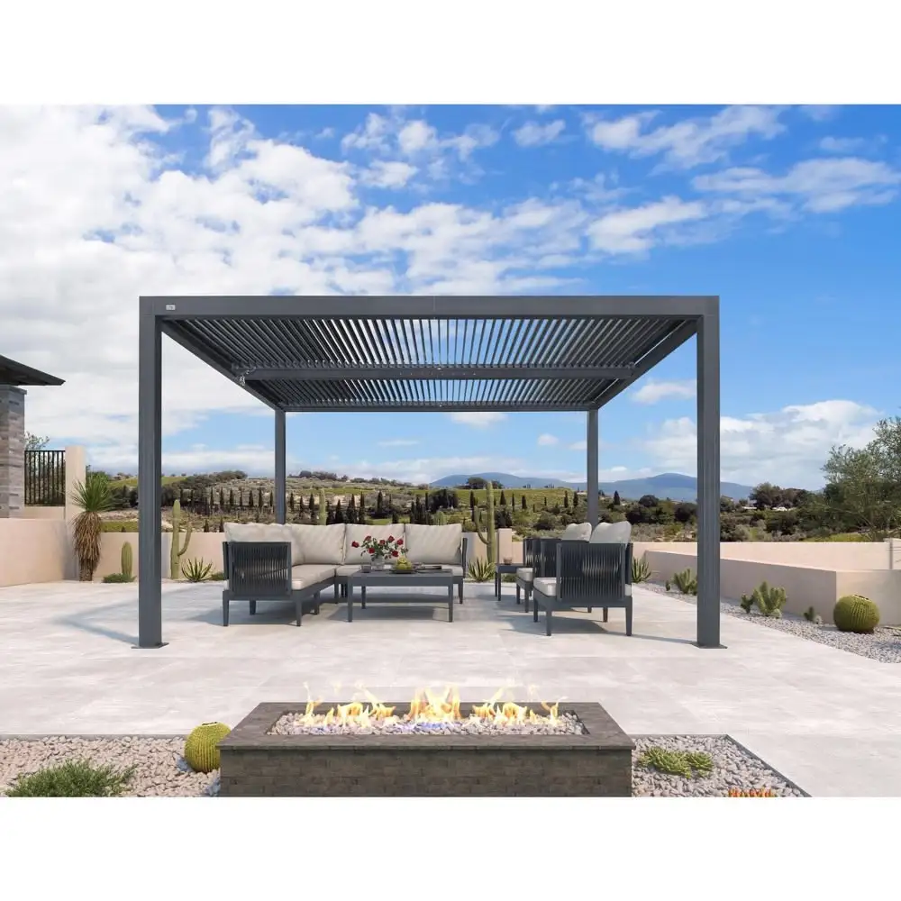 Outdoor All Weather Aluminum Pavilion Rainproof with Adjustable Shutters Pergola Suitable for Barbecue Leisure Garden Gazebo