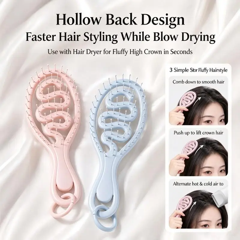 1pc Mini Portable Hollow Detangling Hair Brush With Soft Massage Bristles Perfect For Travel Daily Use Purse Pocket
