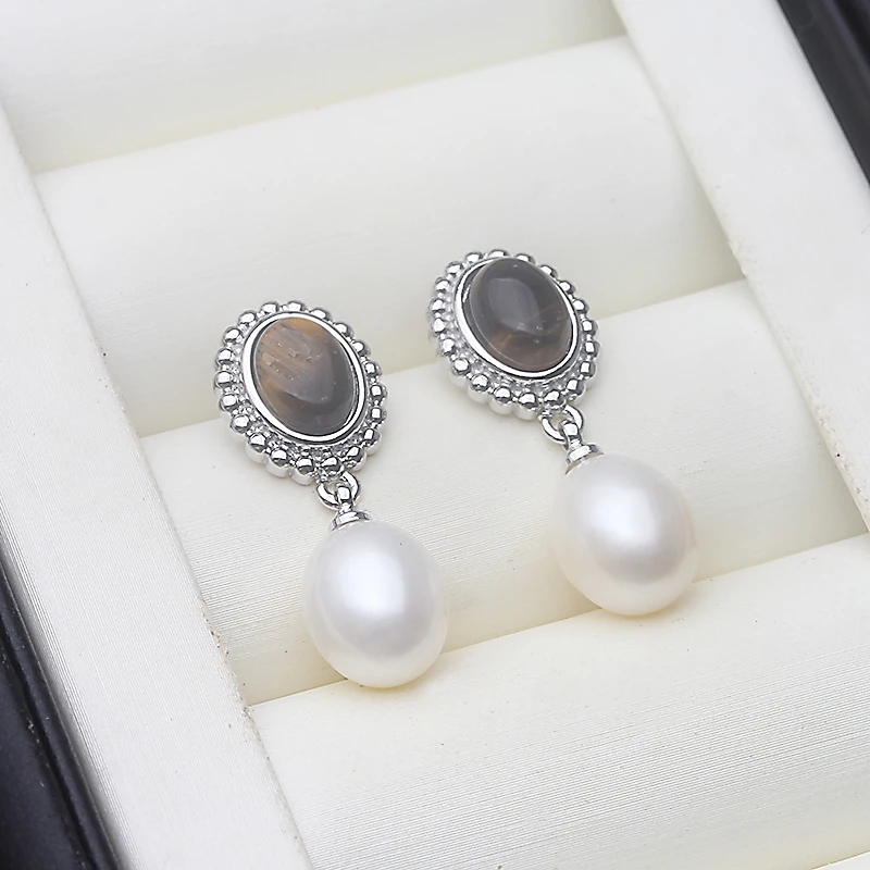 

Genuine Natural Freshwater Pearl Earrings 925 Silver,Stud Earrings Pearl Wife Mother Brithday Gift White Black Drop Shipping
