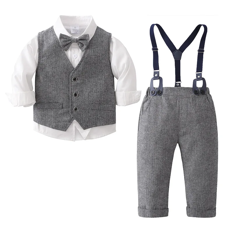 

Baby Boy Children Gentleman Outfit Clothes Kids 3pc Set Vest Shirt Suspenders Autumn Clothes Fall Clothing