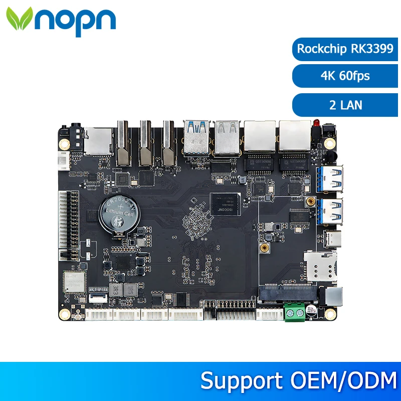 

VNOPN Rockchip RK3399 (Cortex-A72+A53) ARM Встроенная промышленная материнская плата IoT 2 LAN 2 HDMI Двойной дисплей Android 4K при 60 ГГц