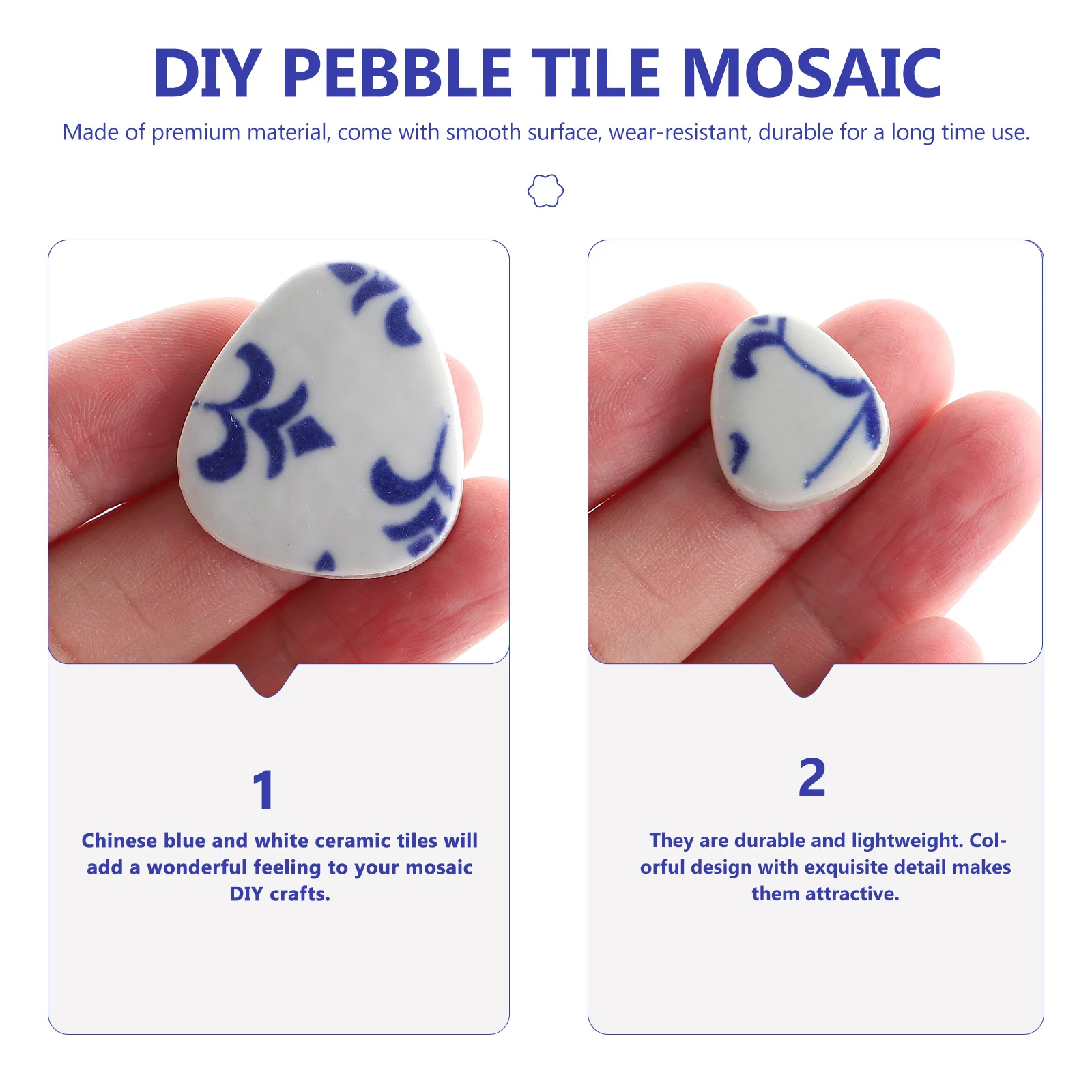 

Blue and White Porcelain Mosaic Tiles 1 Bag Craft Material Smooth Surface Wear-Resistant DIY Crafts Bathroom Fireplace Floor