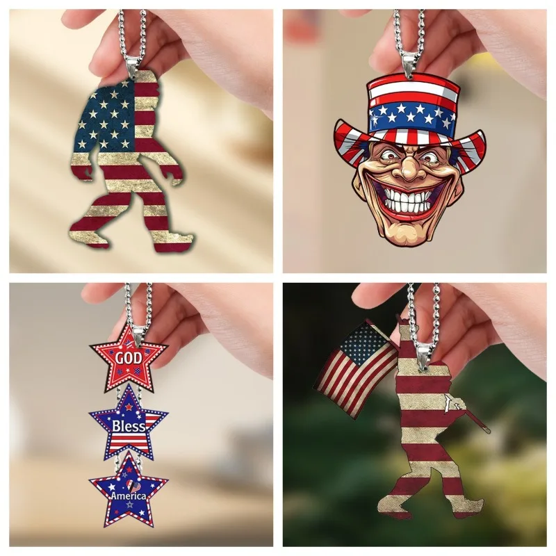 

2D Acrylic The US Independence Day KeyChain Handmade Souvenir Key Ring Luggage Pendant Car Hanging Ornaments Decorative Vehicles