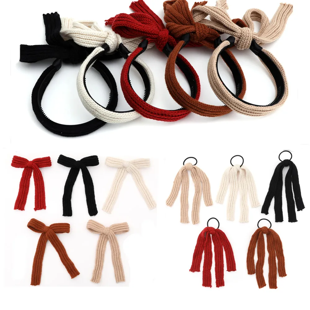 

Fashion New girls winter knitted yarn Hair large bow pony style padded headbands HAIR ACCESSORIES