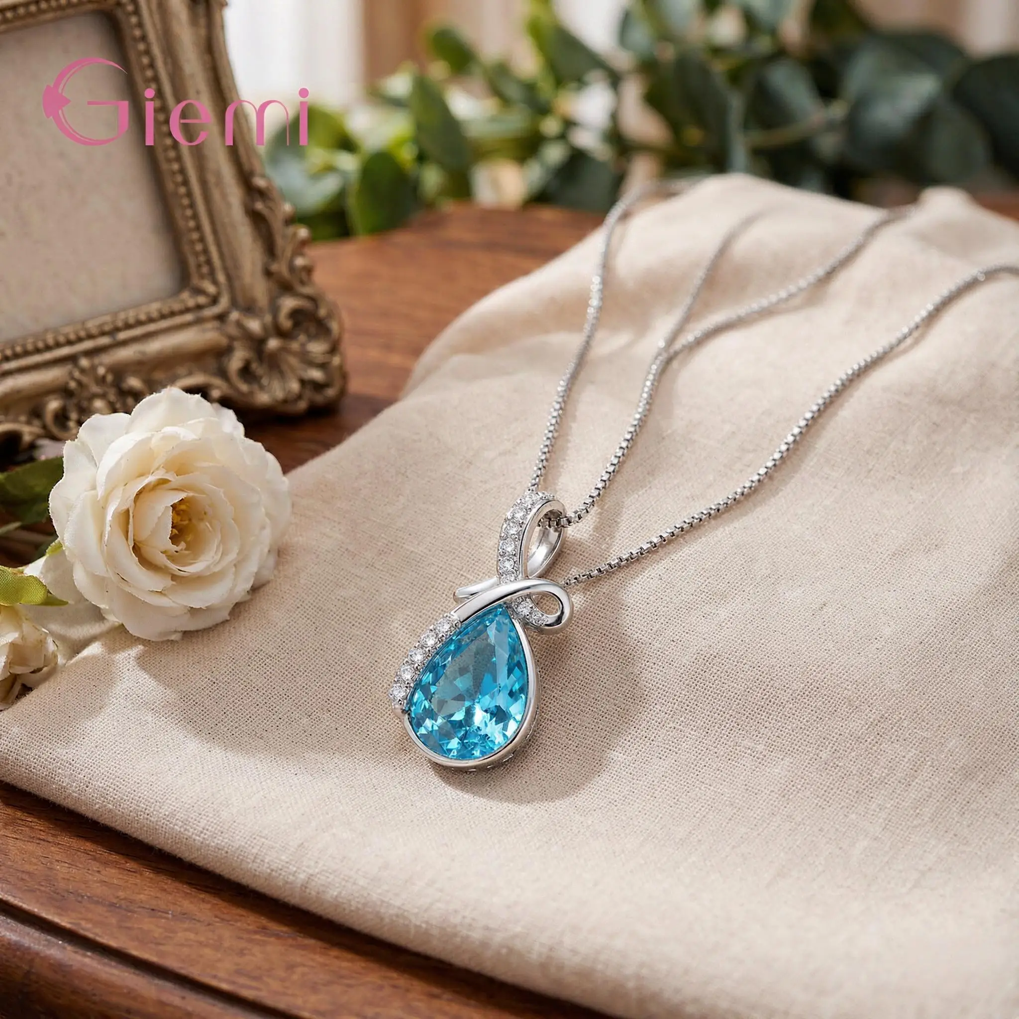 Charm 925 Sterling Silver Water Drop Shape Crystal Zircon Pendant Necklaces For Women Girls Wedding Party Fashion Jewelry Gifts