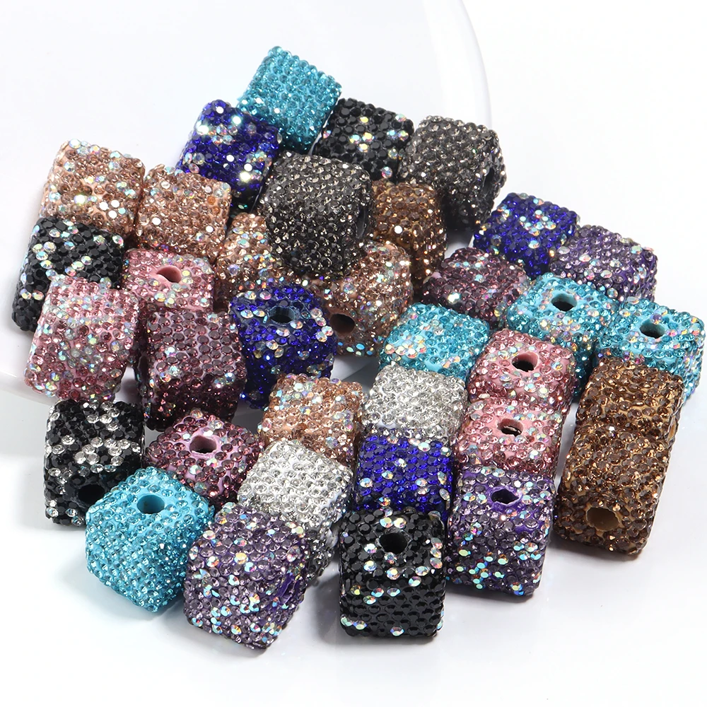 5pcs Square Rhinestone Beads Color Spacer Clay Crystal Charm Bead for Jewelry Making DIY Phone Chains Bracelet Beaded Materials