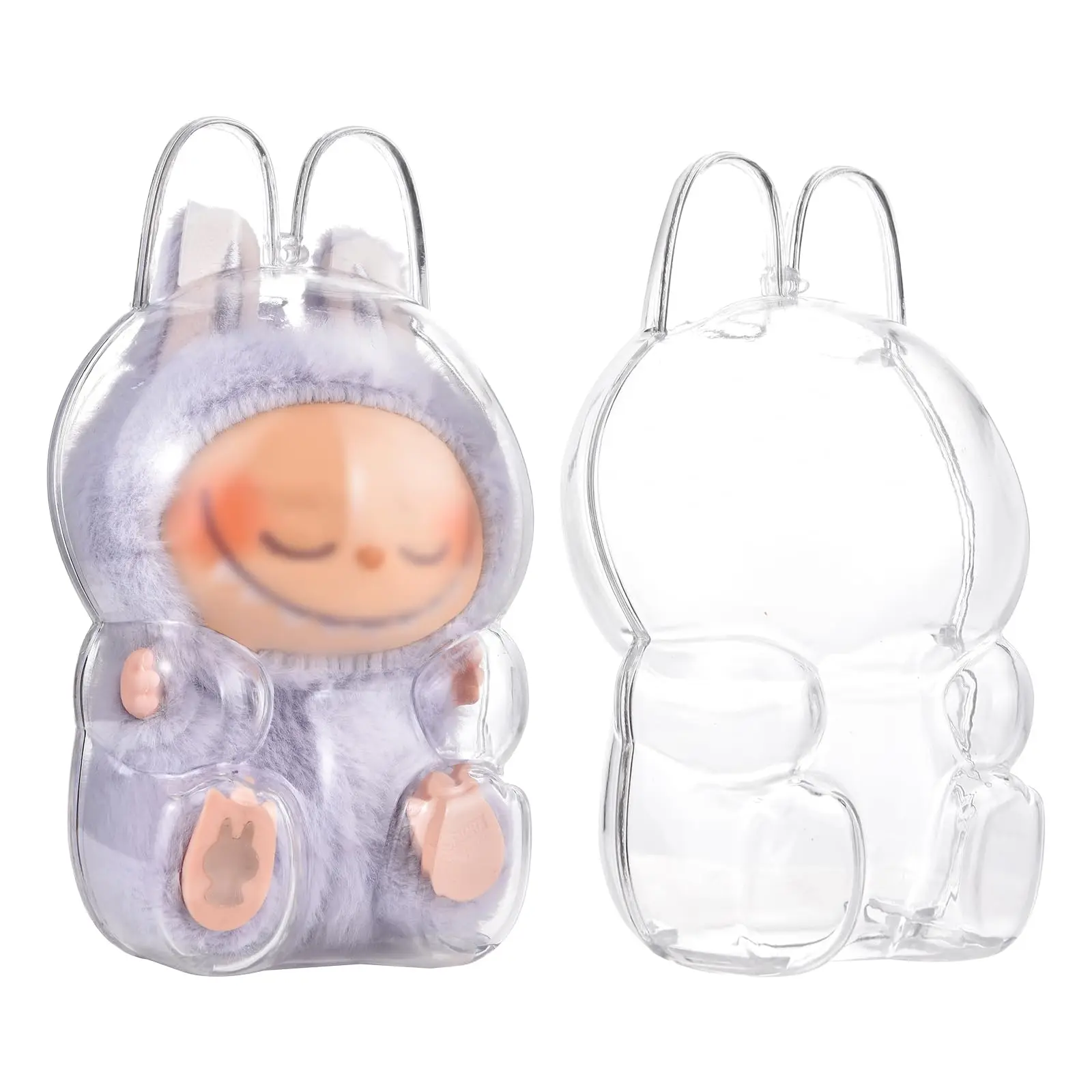 Custodia protettiva da 1-3 pezzi per bambola Labubu V1 V2 V3V4, vetrina in plastica acrilica per serie in piedi e sedili con portachiavi