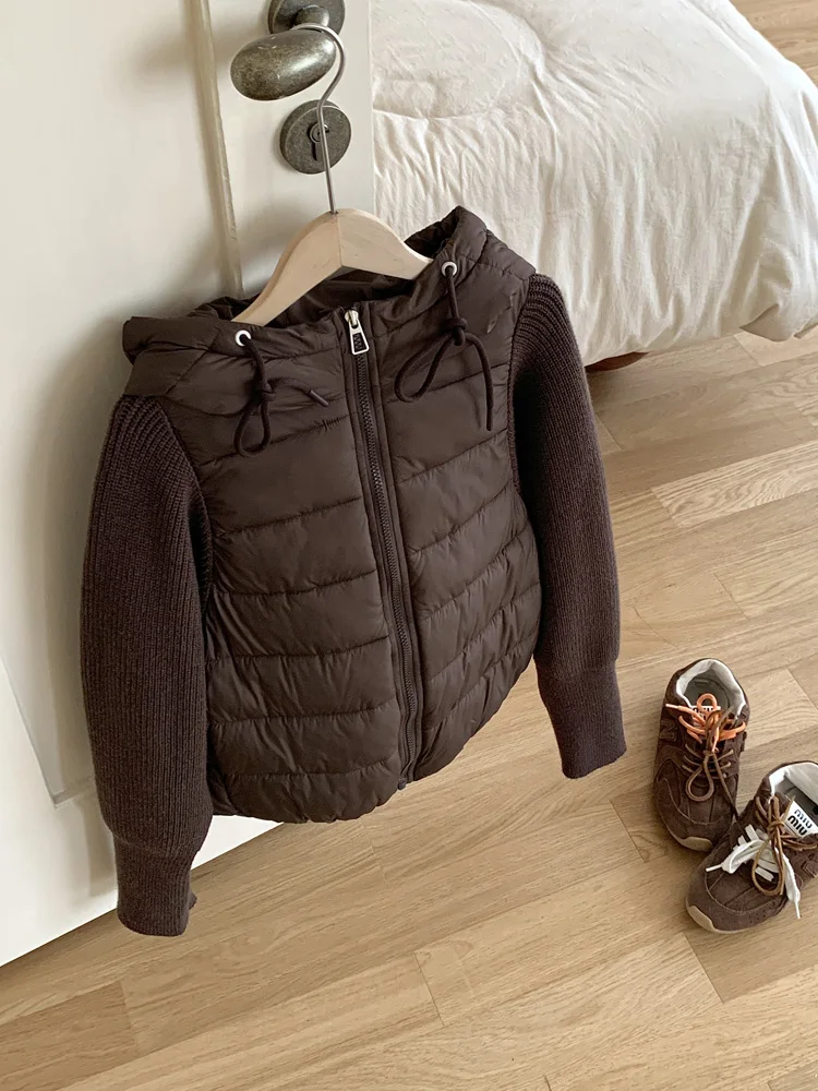 

Korean Fashion Solid Patchwork Long Sleeved Plus Size Hoodie Short Cotton Coat Women Festival Versatile Winter Warm Thick Parkas