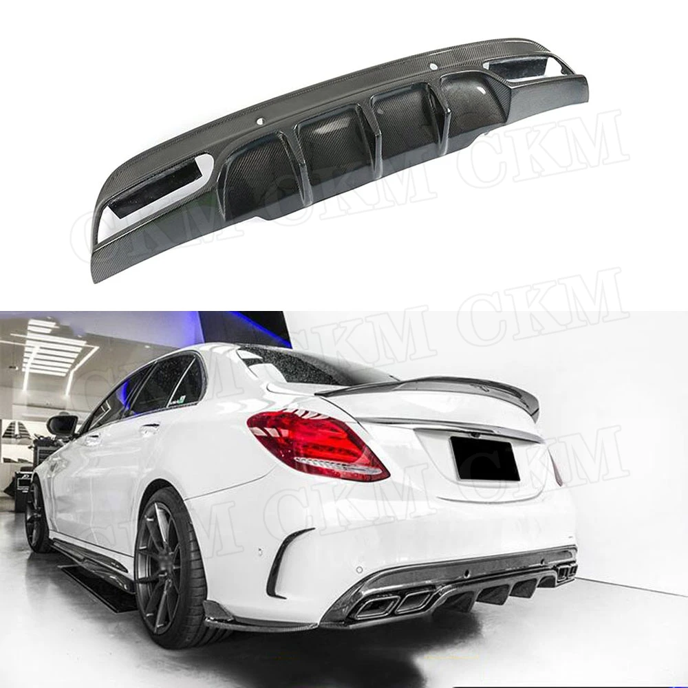 Carbon Fiber Rear Lip Diffuser Spoiler for Mercedes Benz C class W205 Sedan 4 Door C200 C300 C63 AMG Sport 2015- 2019 Bumper