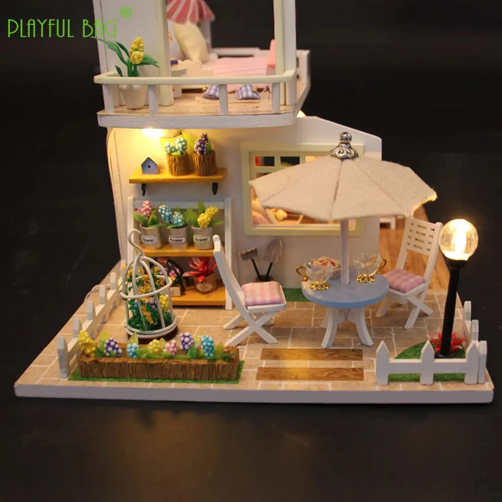 DIY 나무 수제 미니 빌라 모델 조립 cCreative 선물 3D 퍼즐 어린이 장난감 집 빌딩 블록 테이블 장식품 HG376