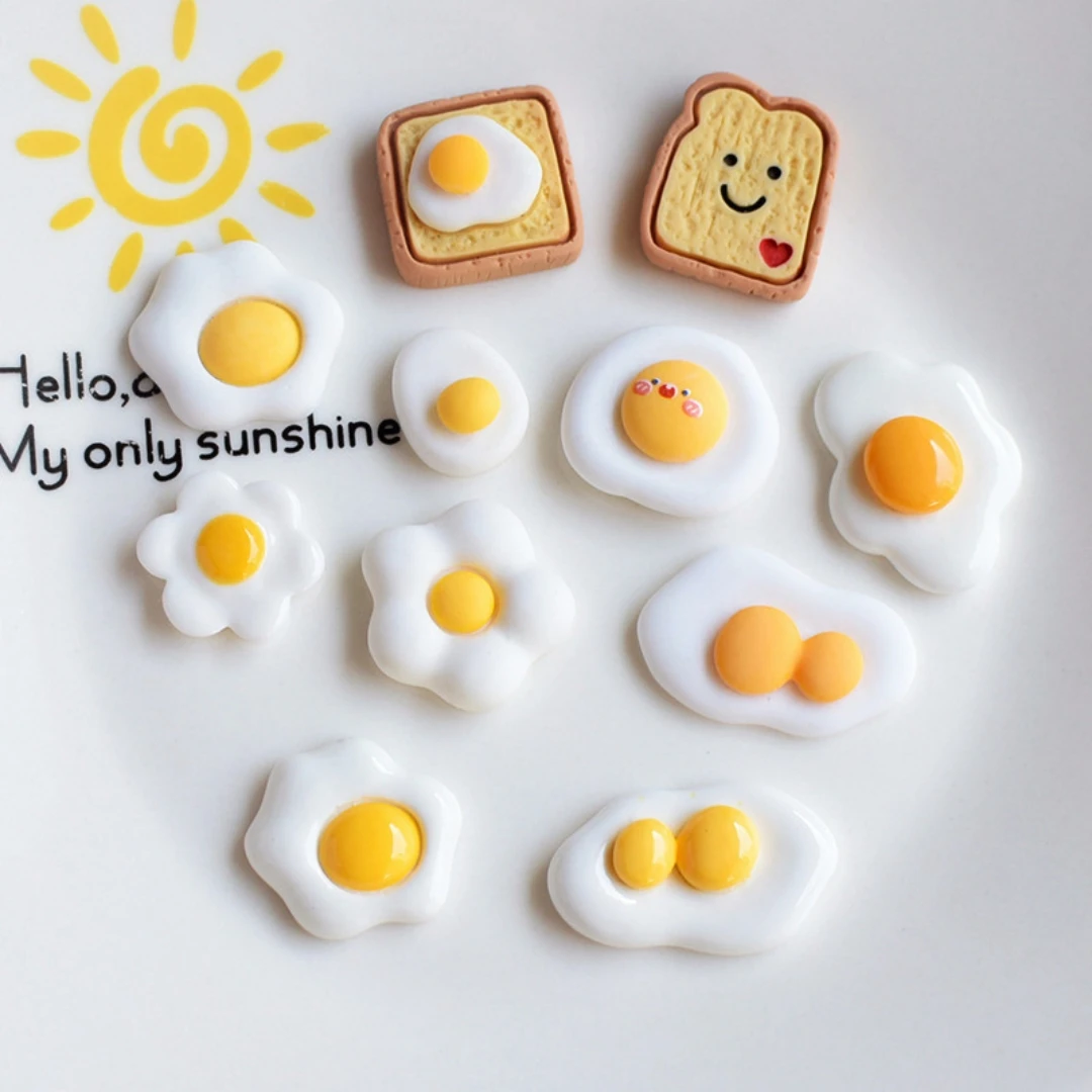 20pcs Mixed Cartoon Toast & Fried Egg Resin Shoe Charms - Cute Breakfast Decor for Clogs & Beach Bags
