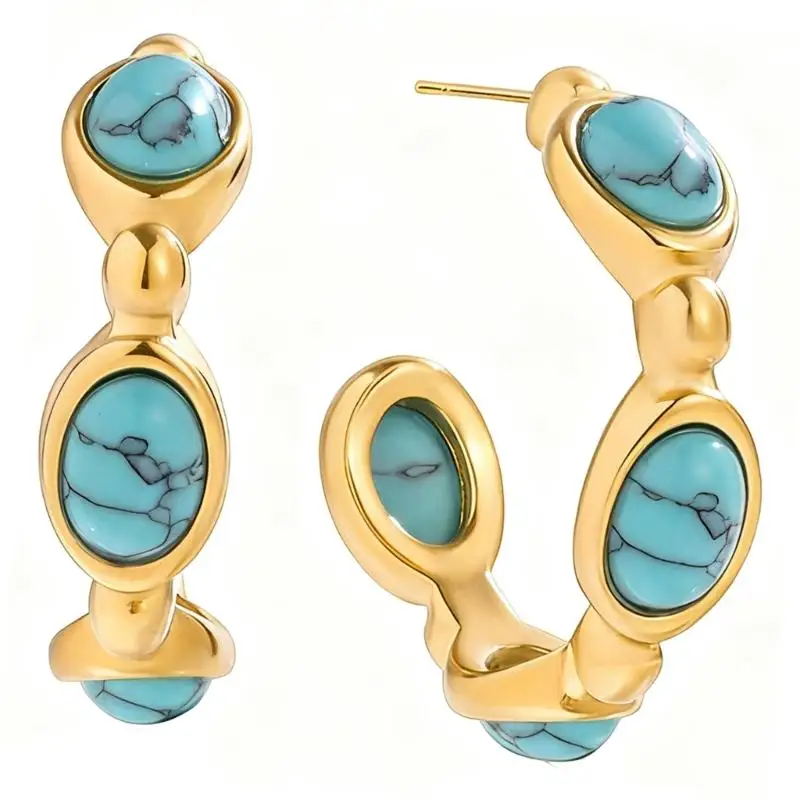 31BB Contemporary Blue Gemstones Earrings Stainless Steel Post With Artistic Detailing Lightweight Jewelry For Sensitive Ears