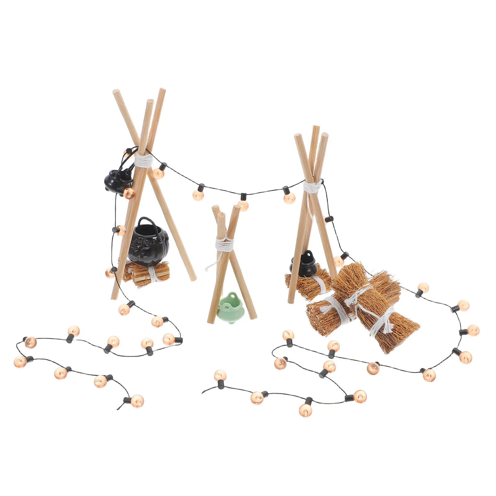 

Набор для украшения уличного костра: миниатюрный костер для кукольного домика, реалистичный мини-очаг, дровница, подвесной котелок, Хэллоуин