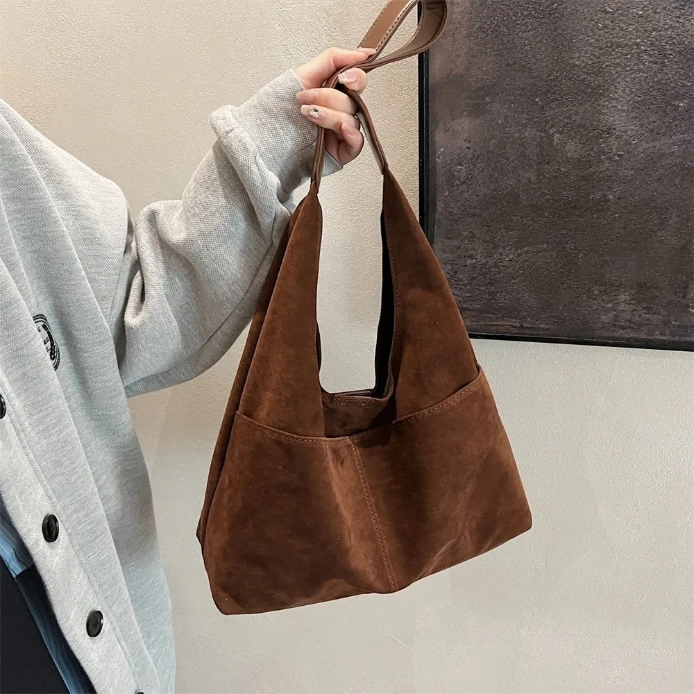 

Trendy Versatile 2-IN-1 Bag Sets Large Capacity Faux Suede Underarm Shoulder Bag Retro Multi Pockets Shopper Tote Bag For Women