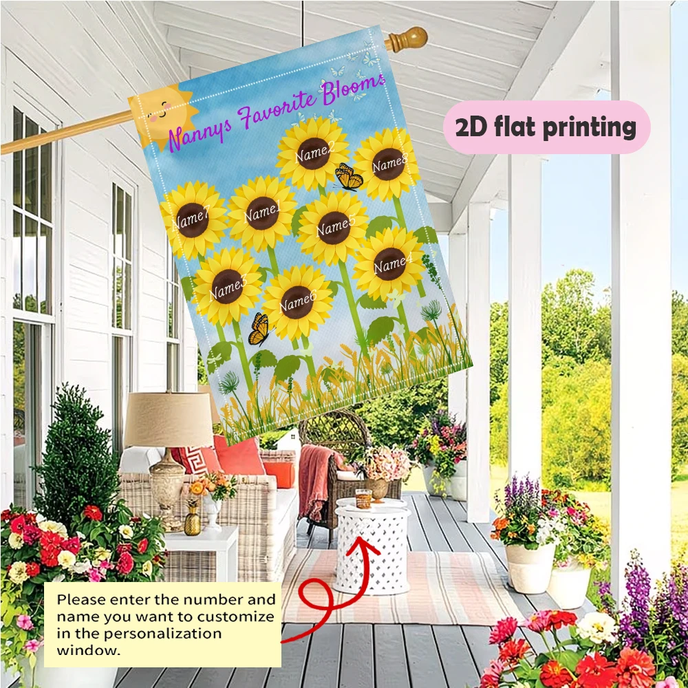 1pc double-sided Customizable Sunflower Butterfly Garden flag personalized custom Name garden decoration 30*45cm(12x18in)